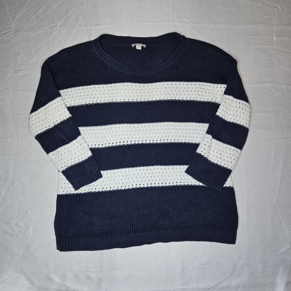 Gap Womens Navy Blue White Striped 100%‎ Cotton Textured Knit Sweater Size M